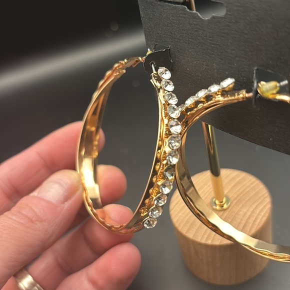 Bebe Textured Gold Hoop Earrings - Picture 2 of 8